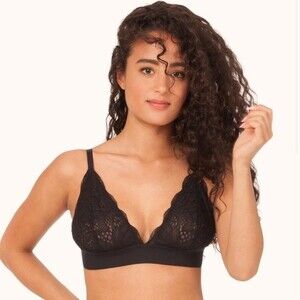 LIVELY The Long-Lined Lace Bralette in Jet Black S NWT